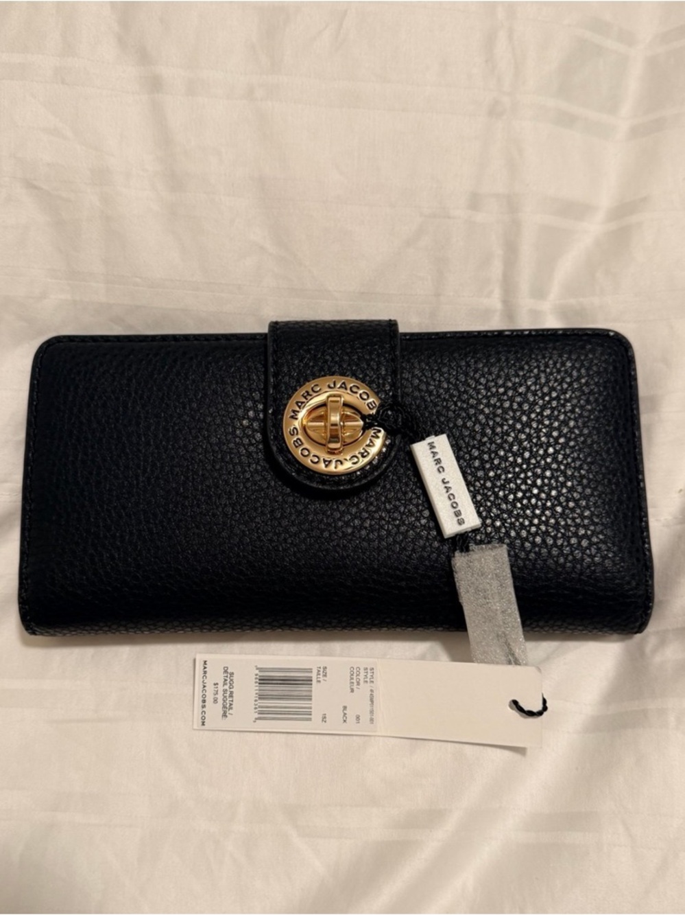 Marc Jacobs Black Pebbled Leather Turnlock Continental Wallet with Gold Hardware